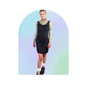 Y2K does 20s Black Silk beaded Dress