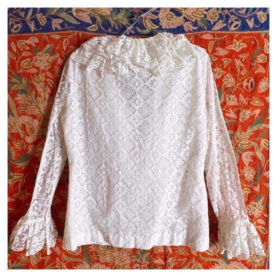 White Laced Daisy Diamond Checked Blouse  60s VTG… - image 7