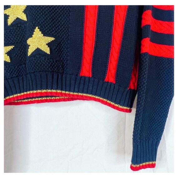 Vintage 90s Black and Red Cable Knit Gold Star Sw… - image 4