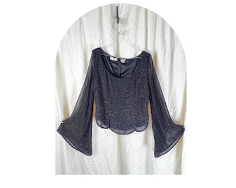 Black Bell Sleeved Beaded Blouse