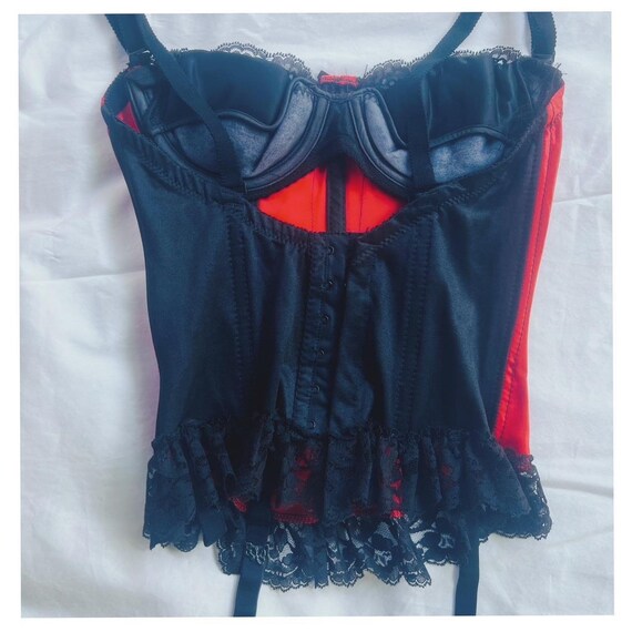 Vintage 80s Red and Black Satin and Lace Bustier - image 6