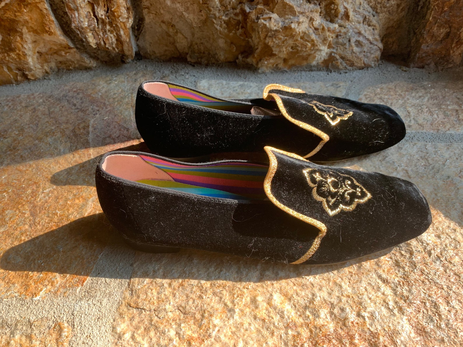 Magical Vintage Black Velvet Gold Embroidered Slippers With Etsy