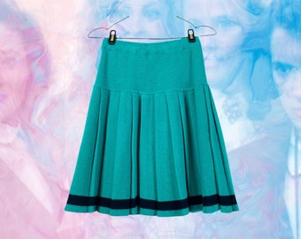 80s Vintage Emerald Green Pleated Knit Skirt