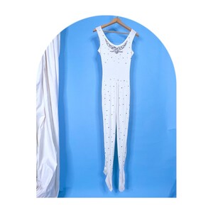 VtG Off White Silver Rhinestoned Nylon Bodysuit