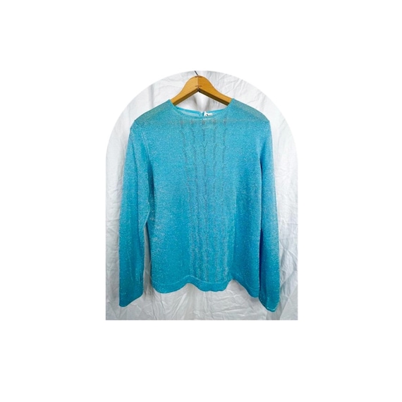 French 70s VTG Silver and Blue Sparkly Silk Knit … - image 3