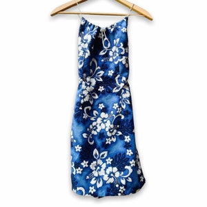 90s Y2k Sporty Blue Hibiscus Print Mini Dress