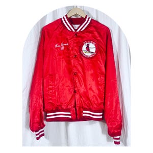 VTG St Louis Red Satin Cardinals bomber jacket w Lou Brock 20 Back