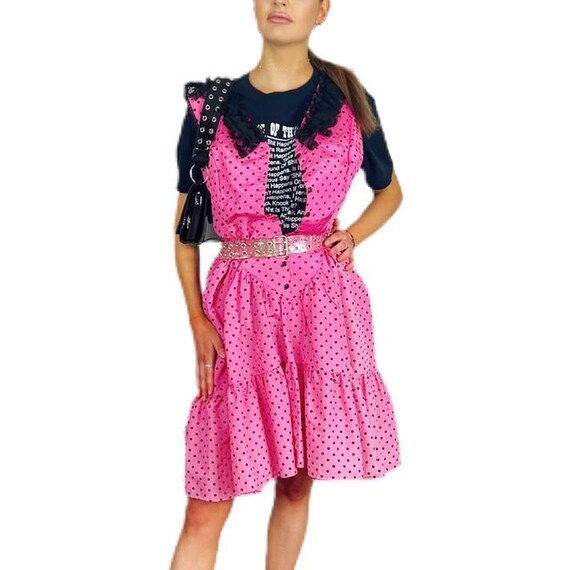 Vintage 80s Pink Polka Dotted dress - image 2