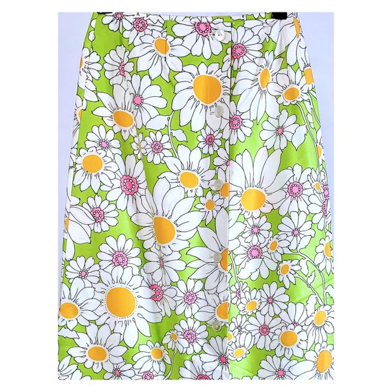 Lime Green Psychedelic Daisy Vtg Maxi Skirt - image 5