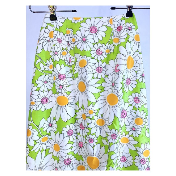 Lime Green Psychedelic Daisy Vtg Maxi Skirt - image 4
