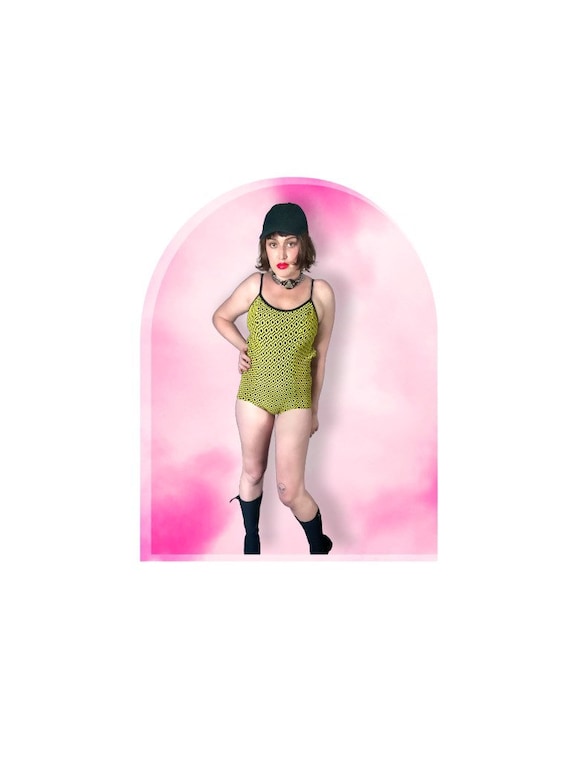 Mid Centurys Italian Black and Yellow Diamond Print Knit One Piece