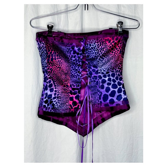 90s Grape Cheetah Set Lace Corset top and Wiggle … - image 5