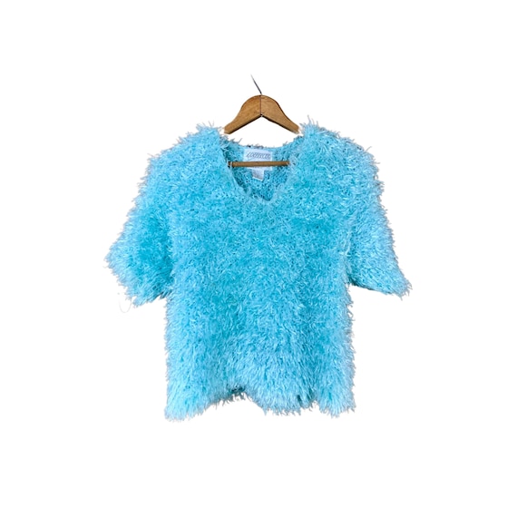 Vintage Super Fuzzy Baby Blue Sweater Tee - image 1