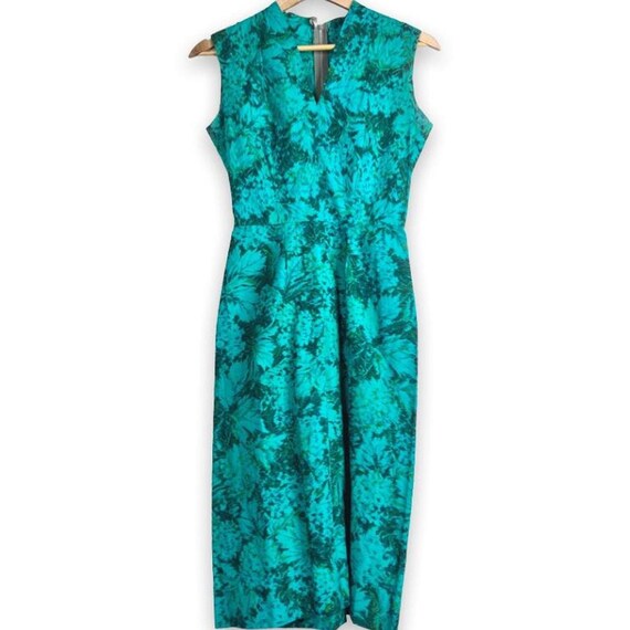 VTG 50s Green Floral Wiggle Dress - image 2