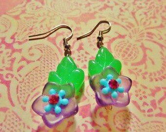 Purple Petunia glass flower earrings
