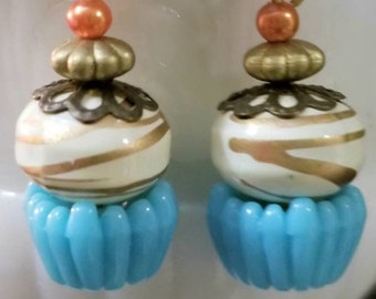 CUPCAKE Earrings from Vintage beads, Dainty and Deluxe styles. Can Be CUSTOMIZED. Many colors, styles. Great Birthday gift, gift for a Baker