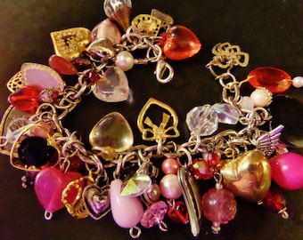 Heart Charm Bracelet "Charmed To Be your Sweetheart" UPCYCLED  bracelet