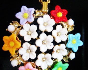 Upcycled Bright Bouquet Bundle Pendant Necklace