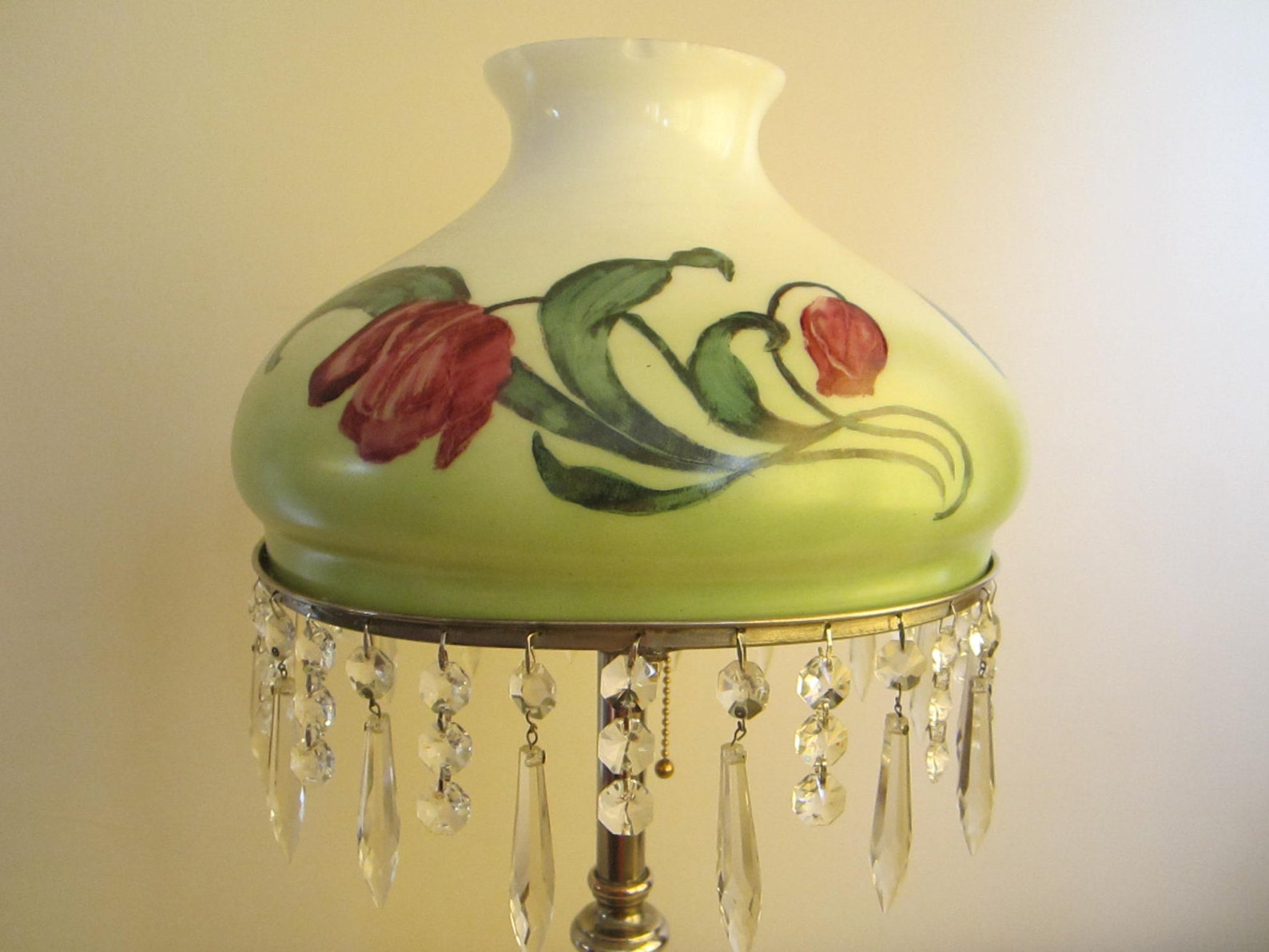 Vintage Chandelier Table Lamp / Handpainted Hurricane Globe / Etsy