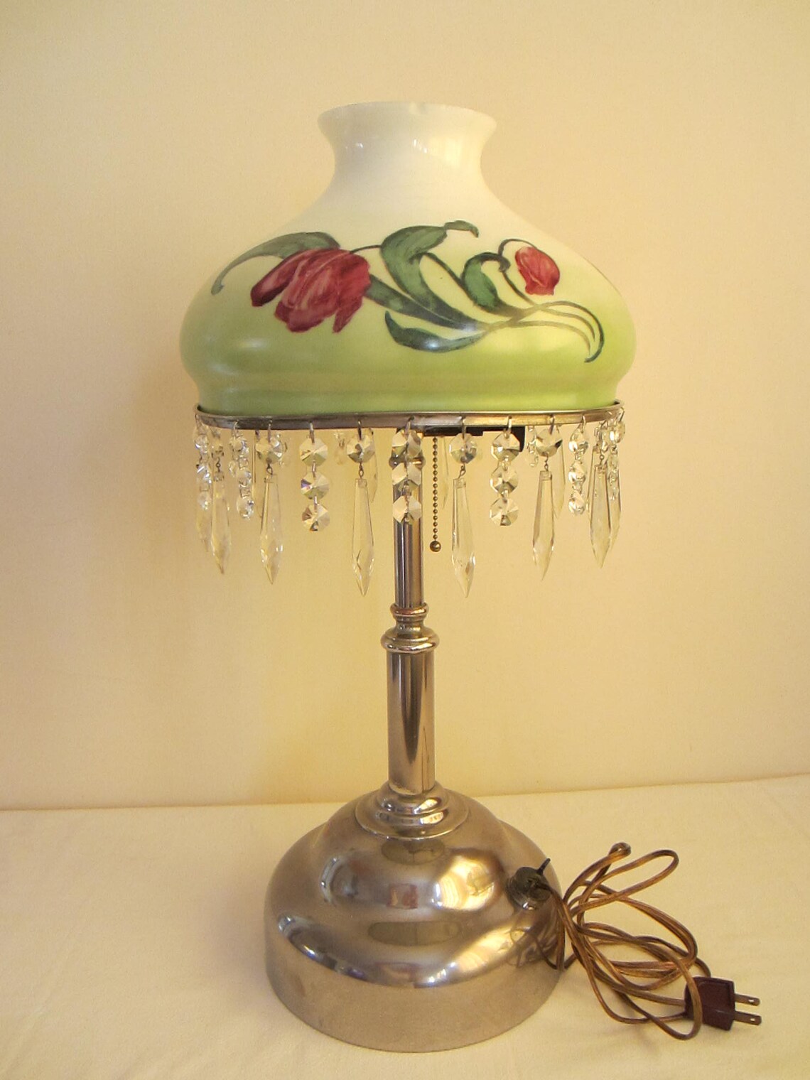 Vintage Chandelier Table Lamp / Handpainted Hurricane Globe / Etsy