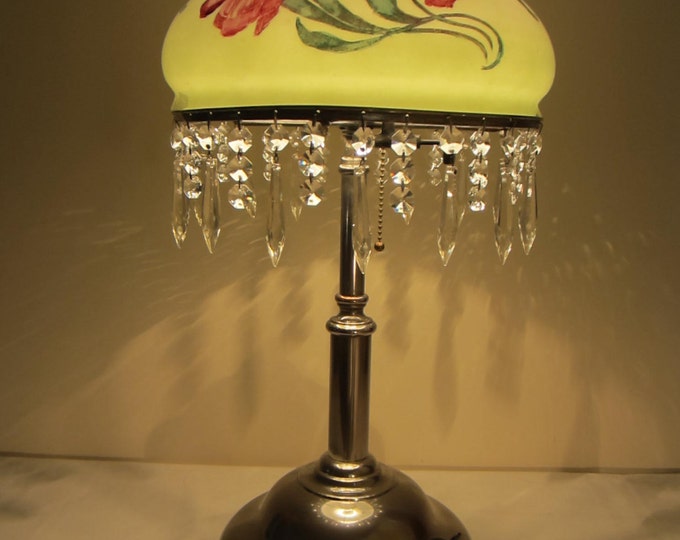Vintage Chandelier Table Lamp / Handpainted Hurricane Globe / Parlor