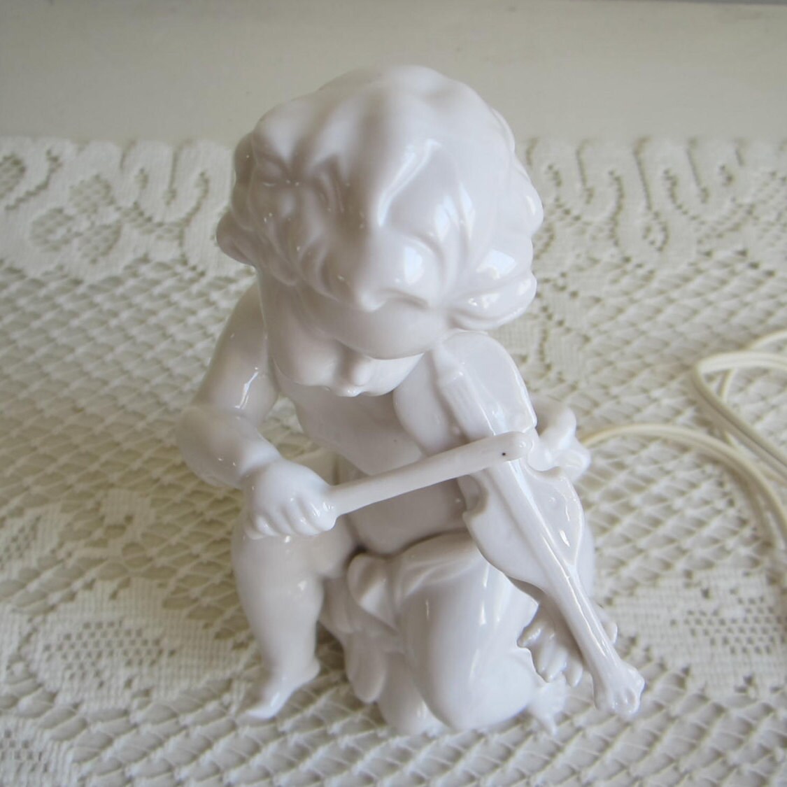Antique Porcelain Angel Night Light / Figurine/ Playing Violin / Angelic / Porcelain / Petite