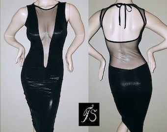 Sexy Sheer Dress Black Midi Dress Sleeveless Shiny Clothes See Through Dresses Seductive Dress Sexy gift for Her