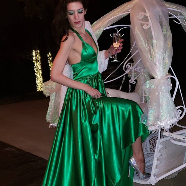 Green Satin Dress Long Evening Gown Custom Made Satin Dresses for Women Ball Gown Wedding Dress Designer Couture Gowns