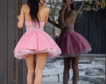 Short Prom Dress Tulle Velvet Dresses for Women Sexy Birthday Dress Mini Wedding Dress Pink Beaded Dress