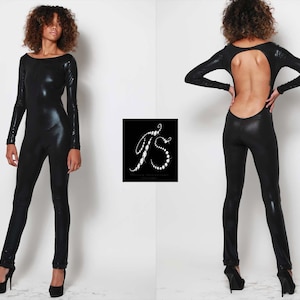 Holographic Black Backless Bodysuit for Festival or Disco Wear