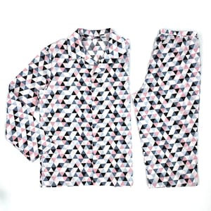 Geometric Print Organic Cotton Pajamas: Pink, White & Grey Loungewear Set