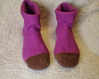 Botas de chinelos de lã cozida ecológicas MAGENTA... SINTA-SE como um descalço... sapatos de interior, sapatos de sola macia