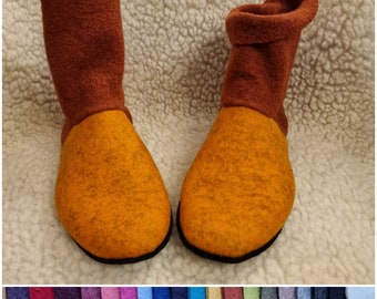 Mujer, Hombre, Botas tipo pantuflas de lana hervida y fieltro ecológicas unisex... SIÉNTETE como un descalzo... NARANJA