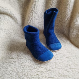 BLUE kids Eco-friendly Boiled Wool Slipper Boots   |  FEEL like Barefoot  | Indoor Shoes | Soft Sole Shoes