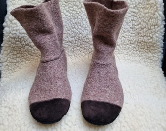 Women,men, kids eco-friendly boiled wool slippers boots ... FEEL like a barefoot ... Taupe, indoor shoes, soft sole shoes