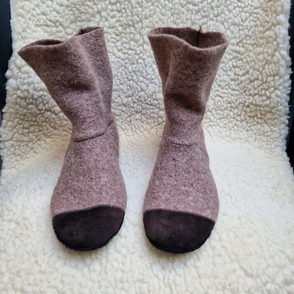 TAUPE eco-friendly boiled wool slippers boots ... FEEL like a barefoot ... indoor shoes, soft sole shoes