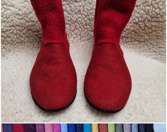 Women, Men, Unisex eco-friendly felted and boiled wool slippers boots ... FEEL like a barefoot ... RED