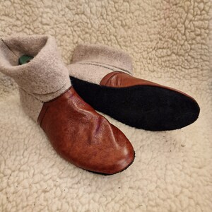 Women, men eco-friendly boiled wool/leather slippers boots ... FEEL like a barefoot ... DARK COGNAC