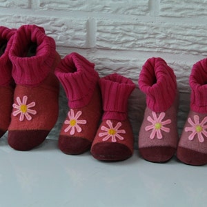 Size US6.5/EU22 Kids eco-friendly boiled wool slippers boots,&quot;Daisy&quot; pink ,  indoor shoes, soft sole shoes
