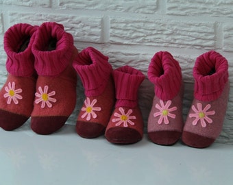 Taglia US6.5/EU22 Pantofole per bambini ecologiche in lana cotta, rosa "Daisy", scarpe da interni, scarpe con suola morbida