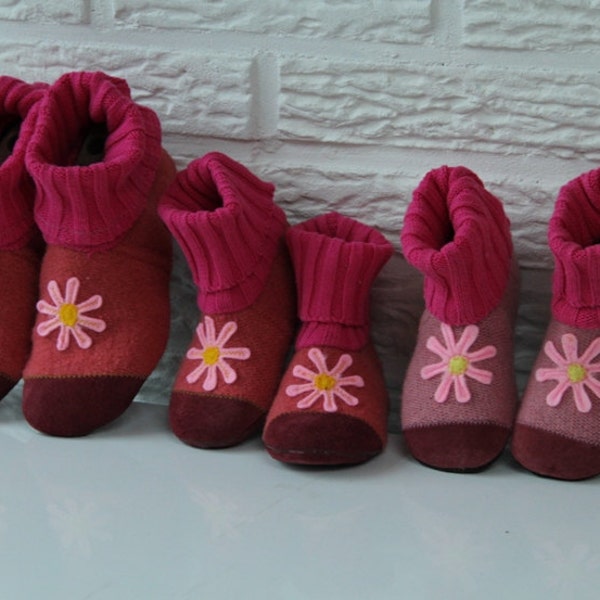 Size US6.5/EU22 Kids eco-friendly boiled wool slippers boots,"Daisy" pink ,  indoor shoes, soft sole shoes