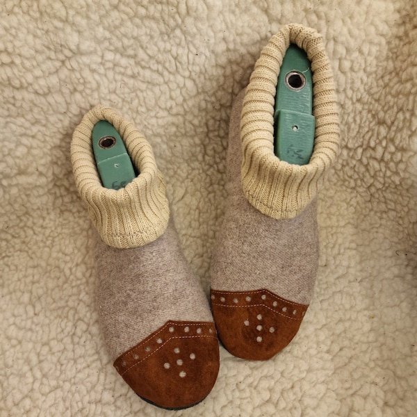 Women,men, kids eco-friendly boiled wool slippers boots ... FEEL like a barefoot ... Taupe, indoor shoes, soft sole shoes