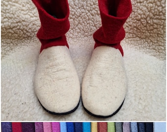 Women, Men, Unisex eco-friendly felted and boiled wool slippers boots ... FEEL like a barefoot ... WHITE