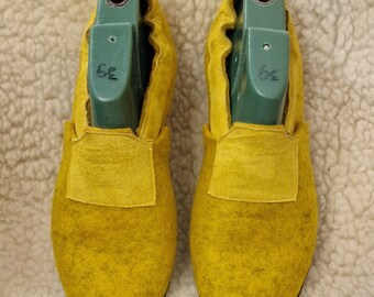 Women, Men, Kids eco-friendly boiled wool slippers Moccasins style ... FEEL like a barefoot ... YELLOW , indoor shoes, soft sole shoes