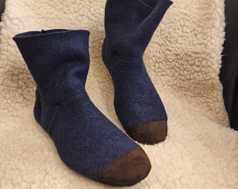 Women,men, kids eco-friendly boiled wool slippers boots ... FEEL like a barefoot ... NAVY, indoor shoes, soft sole shoes