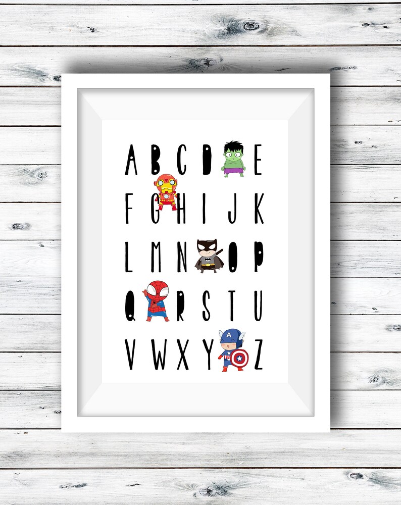 printable alphabet wall chart superhero abc superhero etsy