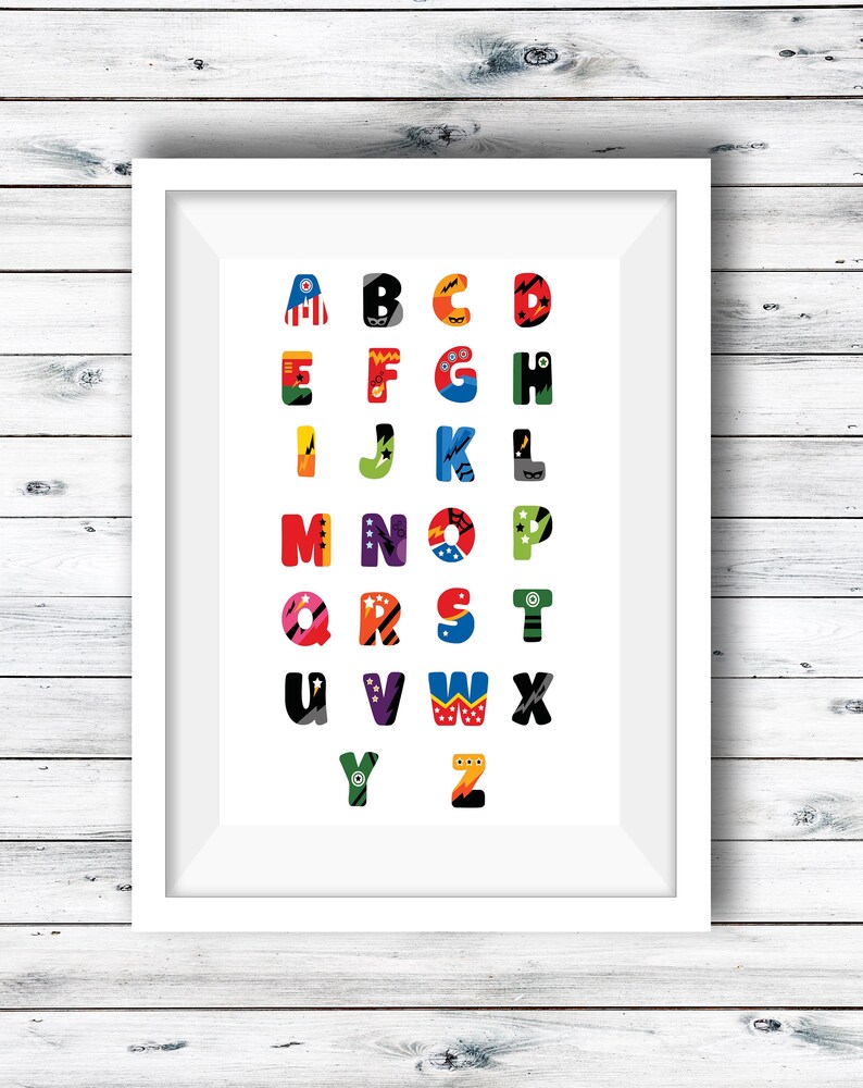 printable alphabet wall chart superhero abc superhero etsy