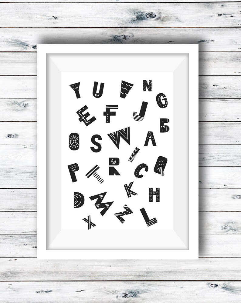 printable monochrome alphabet wall chart abc alphabet etsy