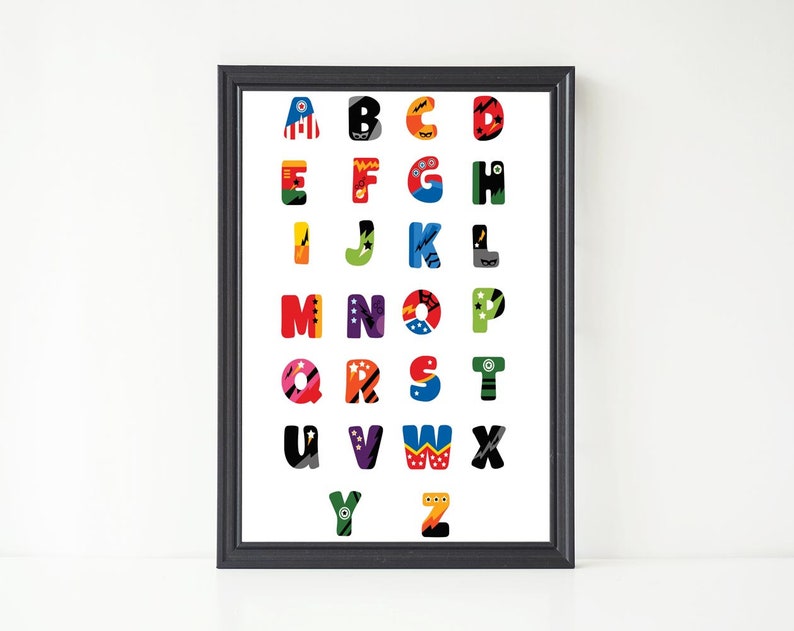 printable alphabet wall chart superhero abc superhero etsy