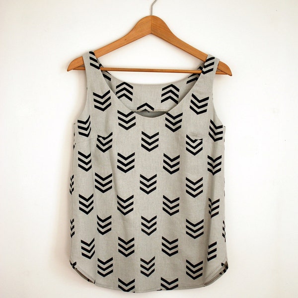 Hand printed loose linen top